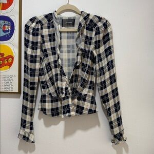 Reformation Navy and Cream Plaid Top